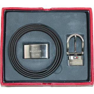 Tommy Hilfiger herrboxade vändbara bältesuppsättningar med två utbytbara spännen 42 svart/brunt