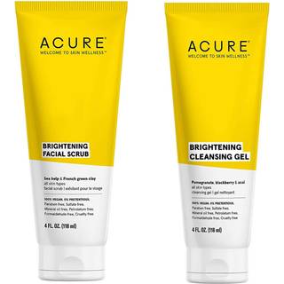 Acure Bestselling Duo Kit - Lysende ansigtsskrub og rensningsgel - Alle hudtyper - Rens med granatæble BlackBerry & Acai - Scrub med Sea Kelp & F