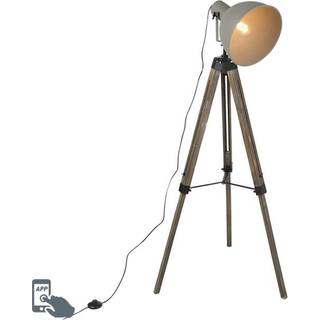 Smart Industriel Tripod Gulvlampe Træ med Grå inkl. wifi A60 - Laos
