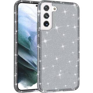 Samsung Galaxy S22 Hybrid Plastik Bagside Cover Gennemsigtig - Sort Glitter