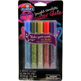Elmers vaskbare glitterlimpens pakke med 5 kuglepenne lyse konfetti glitterfarver (E653)