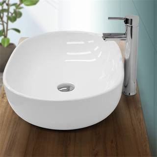 Håndvask oval form uden overløb 600x420x145 mm Hvid keramik