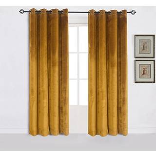 Cherry Home Super Soft Luxury Velvet Varm gul blackout Velvet Energy Effektiv Grommet Gardinpanel Gardiner Ingef?r Sennep Gardinpaneler 52WX72L 2