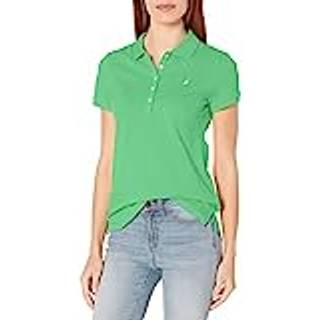 Nautica Womens 5-Button Kort?rmet ?ndbar 100 bomuldspolo-skjorte bladgr?n lille