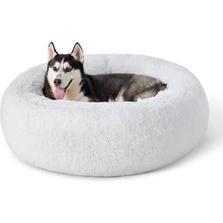 Bedsure beroligende hundeseng til store hunde - donut vaskbar stor kledyrsseng 36 tommer skridsikker rund fluffy plys hundeseng i imiteret pels