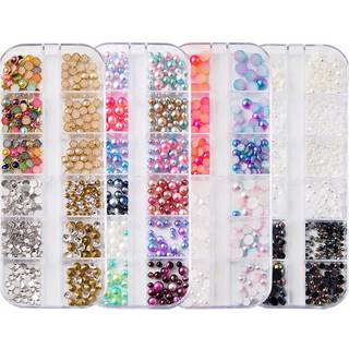 4 kasser negle smykker perler negle rhinestones flad back ab diamants runde perler bland glas charme perler sten til 3d negle kunst dekorationer