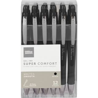 Office Depot Super Comfort Grip Tractable Gel Pens Medium Point 0,7 mm sort t?nde sort bl?kpakke p? 12