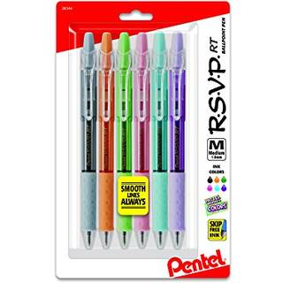 Pentel RSVP RT Pastel Barrel Retactable Ballpoint Pen (1,0 mm) Med Assortered Ink (6-PK)