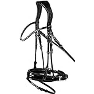Horze Clermont ergonomisk polstret ?gte l?der snaffle bridle til heste | Flash Noseband inkluderet - sort - COB
