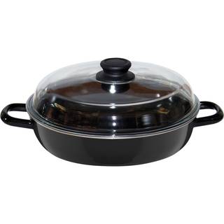 Riess Classic Schwarzemaille Schmorpfanne 28 cm mit Glasdeckel - Emaille - Schwarz
