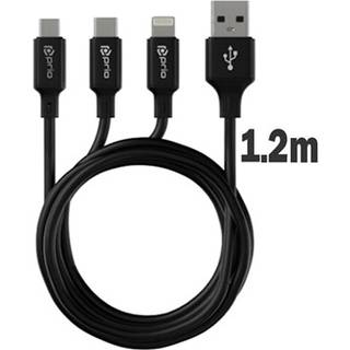 Prio High-Speed 3-i-1 Ladekabel - 1.2m - Sort