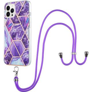 iPhone 14 Pro Max Fleksibel Plastik Cover m. Snor - Marmor - Lilla