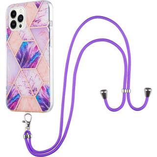 iPhone 14 Pro Max Fleksibel Plastik Bagside Cover m. Snor - Marmor - Lys Lilla