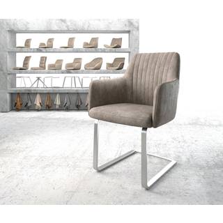 Freischwinger Greg-Flex Mikrofaser Taupe Vintage Freischwinger flach Edelstahl Taschenfederkern - Taupe, Silber