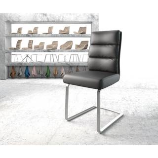 Freischwinger Pela-Flex Echt-Leder Schwarz Freischwinger flach Edelstahl Taschenfederkern - Schwarz, Silber