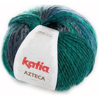 Katia Azteca 44 Grøn Indhold: 53% uld, 47% akryl Vægt/længde:100 g = 180 meter Anbefalede pinde: 5-5.5mm Strikkefasthed:10 cm x 10 cm = 17 m x 23 r Vask: Finvask 30º / Tåler ikke tørretumbling.