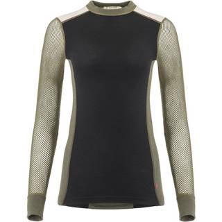 Aclima Women's WoolNet Hybrid Crew Neck Jet Black/Olive Night/Beige Melange, Jet Black / Olive Night / Beige Mel, L