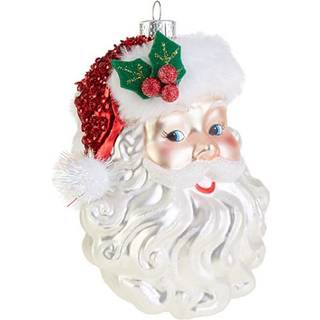 Santa Claus Face Glass Christmas Tree Ornament 5 Inch