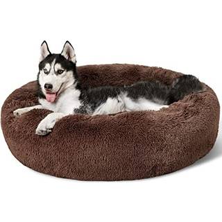 Bedsure beroligende hundeseng til store hunde - Donut vaskbar stor kledyrsseng 36 tommer Anti-Slip rund fluffy plys hundeseng i imiteret pels Pa