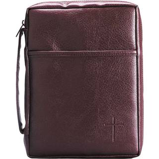 Bourgogne præget kryds med frontlomme læder look bibeldækning med håndtag X-large