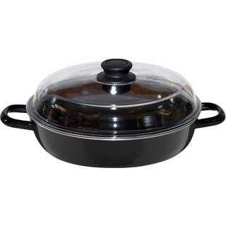 Riess Classic Schwarzemaille Schmorpfanne 20 cm hoch mit Glasdeckel - Emaille - Schwarz,Transparent