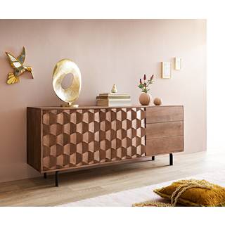 Sideboard Fevo 175 cm Akazie Braun 2 Türen 3 Schubfächer L-Fuß - Braun, Schwarz