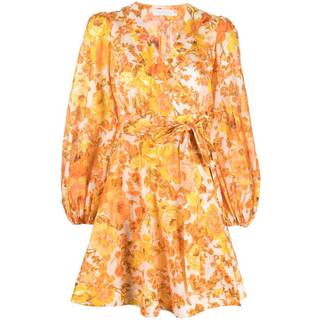 Zimmermann Floral cotton wrap minidress - yellow - XS