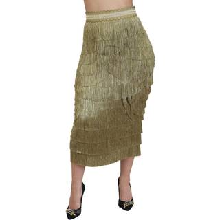 Dolce & Gabbana Guld Tiered Metallic Fringed Midi Silke Skirt