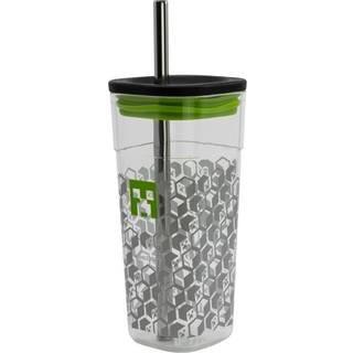 Minecraft Kop Med Låg Og Metal Sugerør - 540 ML -> Forventet levering: 1-2 hverdage