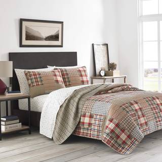 Eddie Bauer - King Quilt Set Reversible Cotton Bedding With Matching Shams Lightweight Home Decor for All Seasons (Hawthorne Brown King)