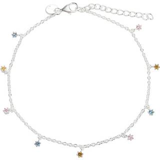 PASTEL ANKLET, Ankelkæde i sterling sølv med små zirkoniavedhæng i rosa, gul & lyseblå. 22 + 4