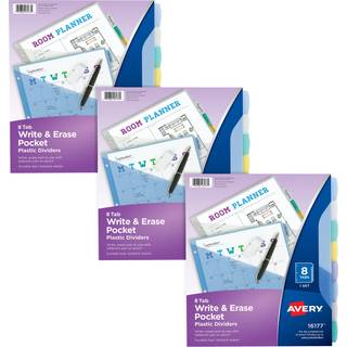 Avery Skriv & slet lommeplastikdelere til 3 ringbindere 8 Tab s?t multicolor v?rker med arkbeskyttere 3 s?t (31701)