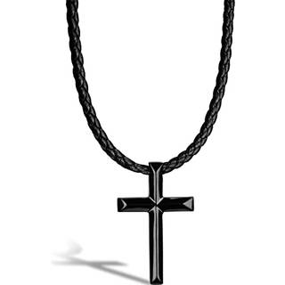 SERASAR Læder halskæde “Cross” - Sort Krucifix, 60cm