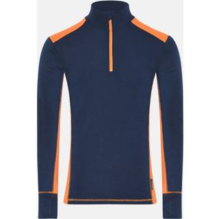 Langærmet t-shirt "half zip" | 100% merino uld | Navy/orange