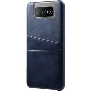 Asus Zenfone 8 Flip Plastik Cover m. Læderbetræk & Kortholder - Blå