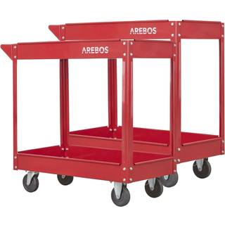 Arebos® Værkstedsvogn med 2 rum 2 stk. rød - 360° drejelige hjul med skubbestang