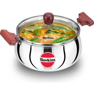 Hawkins 4 liter Cook n Server Handi med glasl?g induktion kompatibel tri-lag rustfrit st?l kogegrejskogegryde s?lv (ssh40g)