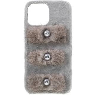 iPhone 13 Pro Plastik Bagside Cover - Plysbelagte Kærlighedsperler - Grå