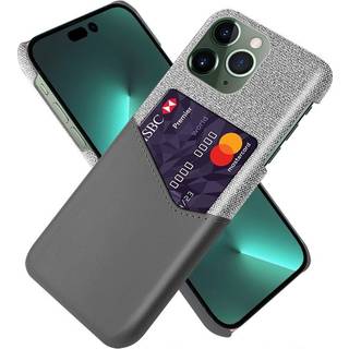 iPhone 14 Pro Læder & Tekstil Bagside Cover m. Kortlomme - Grå