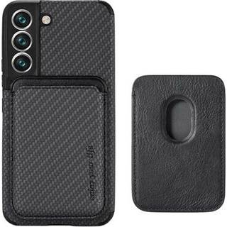 Samsung Galaxy S22 5G Magnetisk Cover med Kortholder - Karbonfiber - Sort