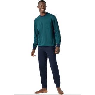 Schiesser Essential Nightwear Pyjamas Crew Neck - Blue/Green - Medium