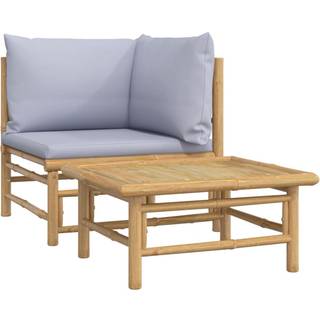 Loungesæt Til Haven 2 Dele Med Hynder Bambus - Lysegrå / hjørnedel   bord