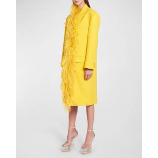 Valentino Feather-trimmed virgin wool coat - yellow - XS