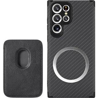 Samsung Galaxy S22 Ultra 5G Magnetisk Cover med Kortholder - Karbonfiber - Sort