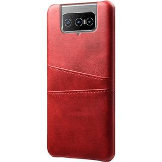 Asus Zenfone 8 Flip Plastik Cover m. Læderbetræk & Kortholder - Rød