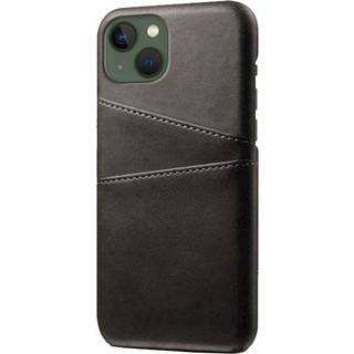 iPhone 14 Læderbelagt Plastik Cover m. Kortholder - Sort