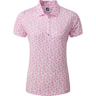 FootJoy Floral Print Lisle Dame Poloshirt - White And Hot Pink - Str. M