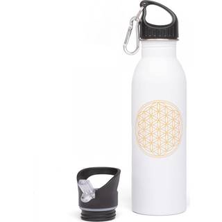 Bodhi Drikkeflaske af rustfrit stål med smukt yogaprint - 700 ml. Hvid - Flower of Life