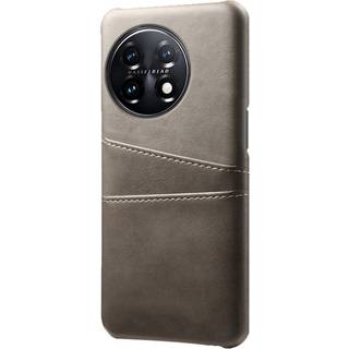 OnePlus 11 Læderbelagt Plastik Cover m. Kortholder - Grå