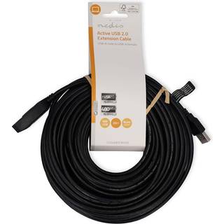 USB-A 2.0 forlængerkabel, aktiv, sort, 20m